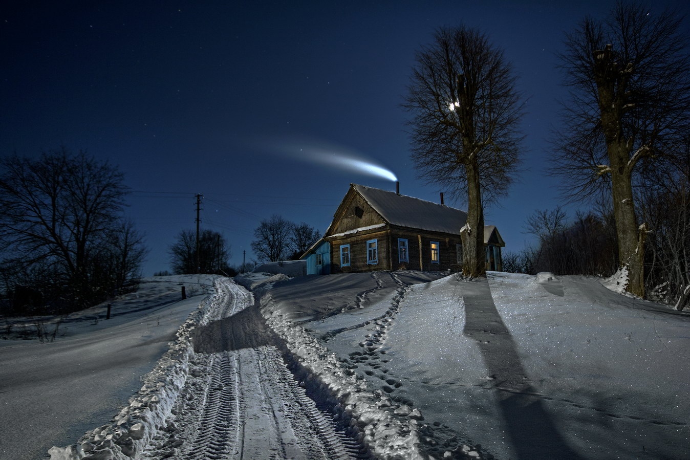 Cельский пейзаж с кометой | Фотограф Сергей Мельник | foto.by фото.бай