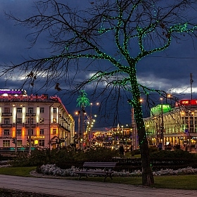 фотограф Зміцер Пахоменка. Фотография "Городской пейзаж с зеленым деревом"